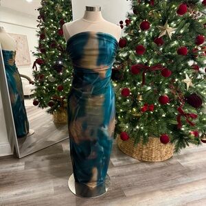 SHEIN Strapless Teal and Gold Dress